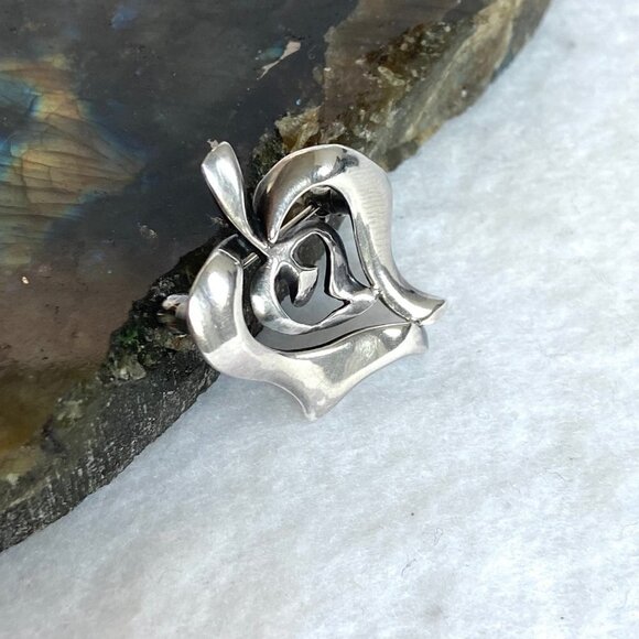 Sterling Silver 925 EHN Modernist Abstract Figural Apple Heart Brooch Pin - Picture 16 of 16